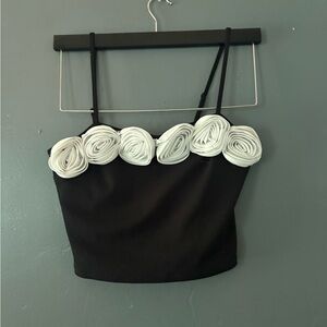 Elegant Black and White Floral Crop Top